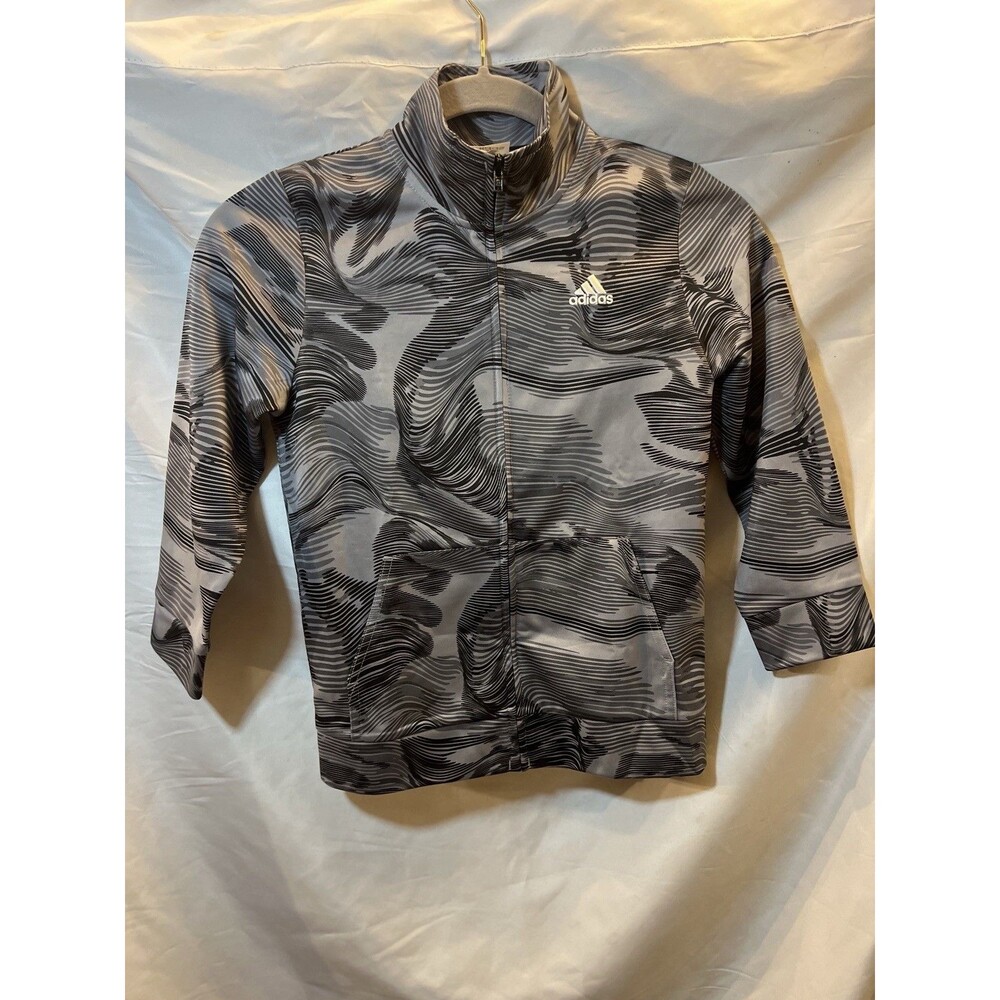 Adidas Boys 7 Gray Track Jacket Full Zip 3-Stripe Athletic Youth Streetwear
